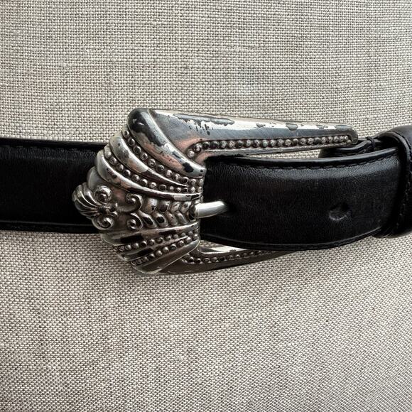 Vtg Fossil Black Genuine Leather Western Concho-Style Belt Silver Tone Hardware main image 13
